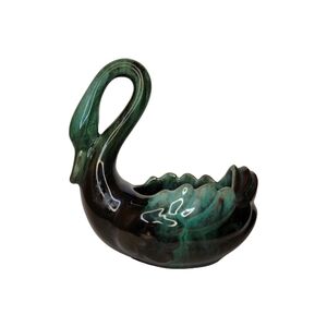 Green and Black Ceramic Swan Figurine